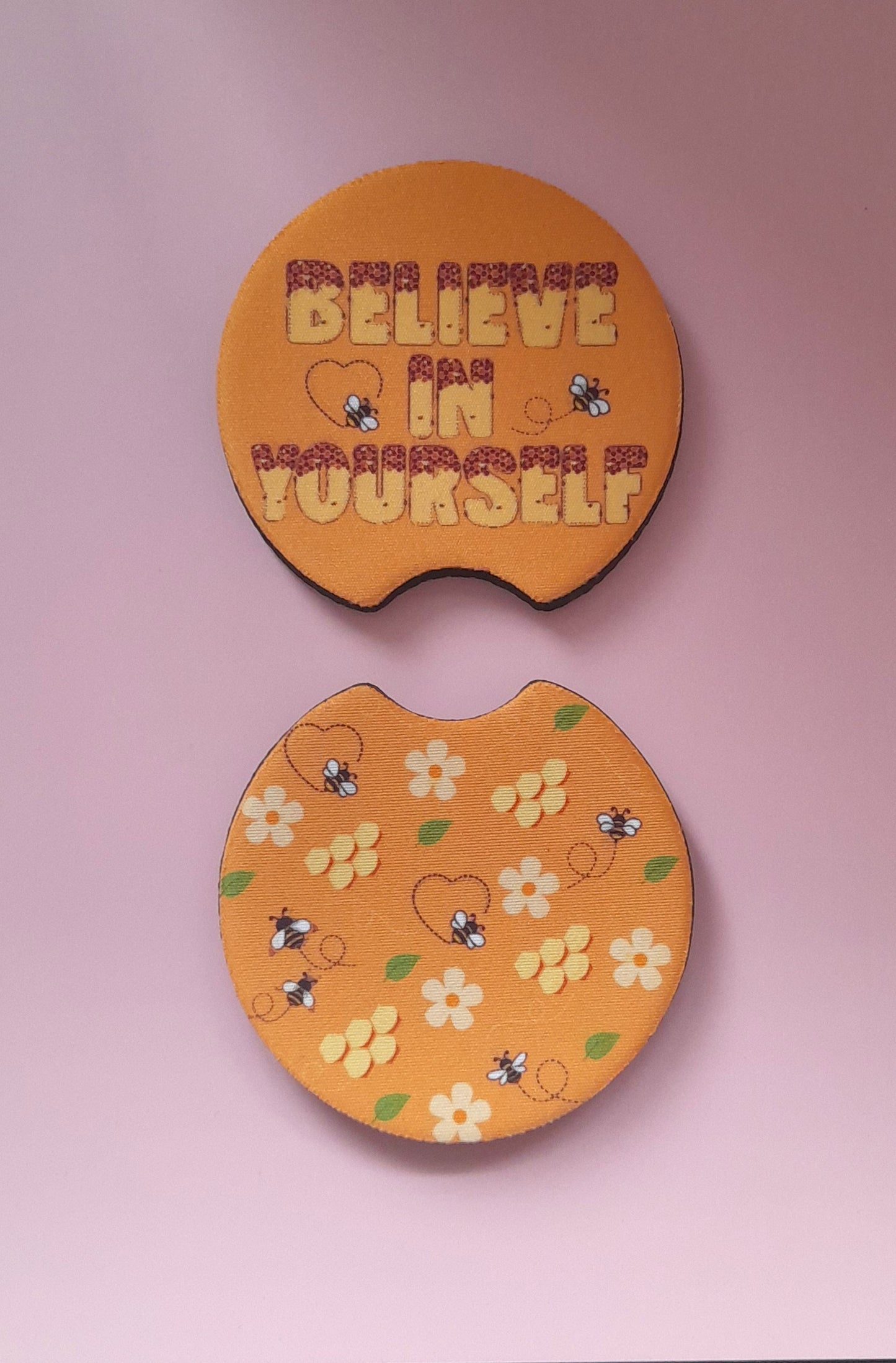Set of 2 Premium Car Coasters – Cute Absorbent Drink Holders for Car Interior | Inspirational & Motivational Gift | Believe In Yourself