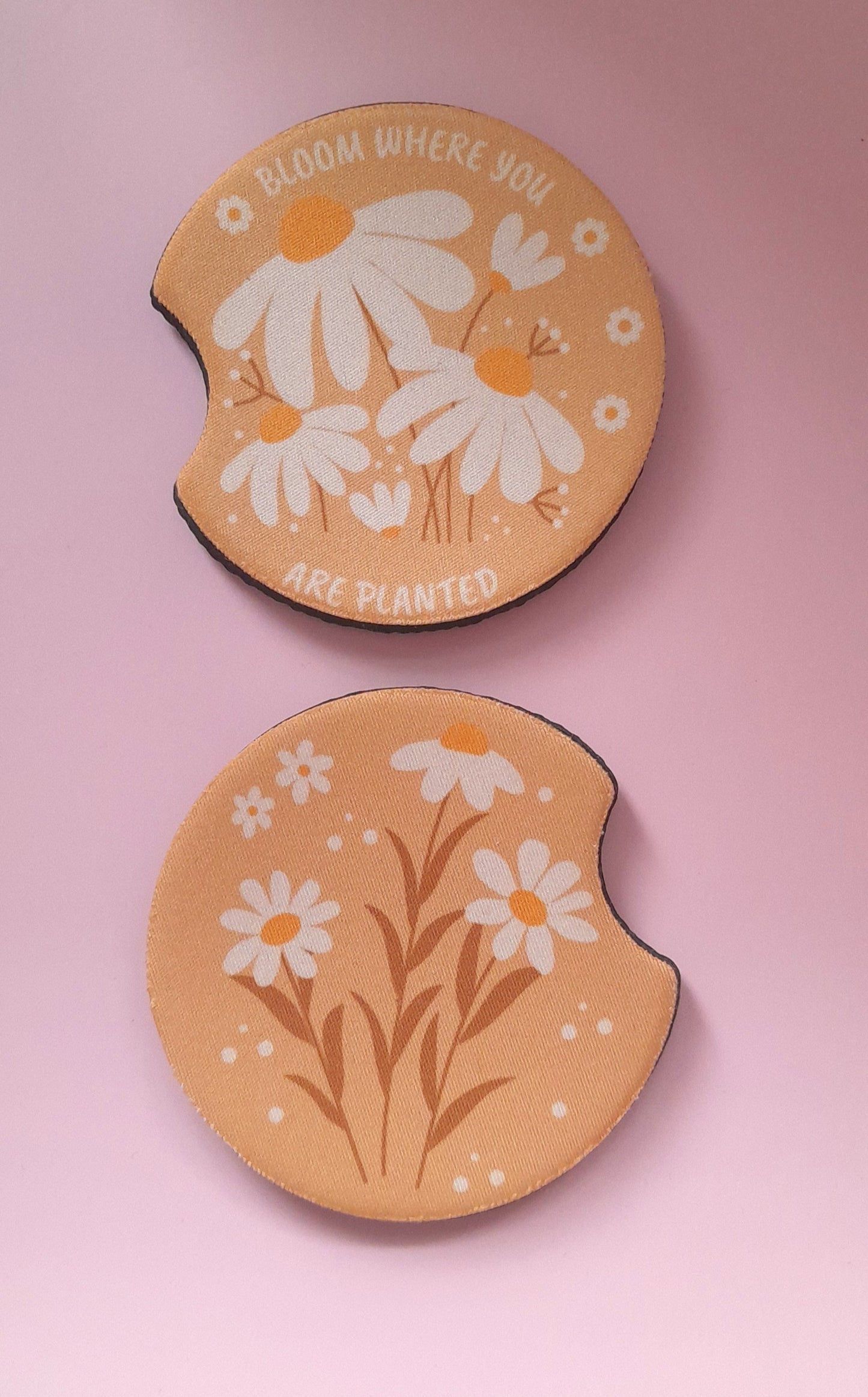 Set of 2 Premium Car Coasters – Cute Absorbent Drink Holders for Car Interior | Inspirational & Motivational Gift | Bloom Where You Are Planted