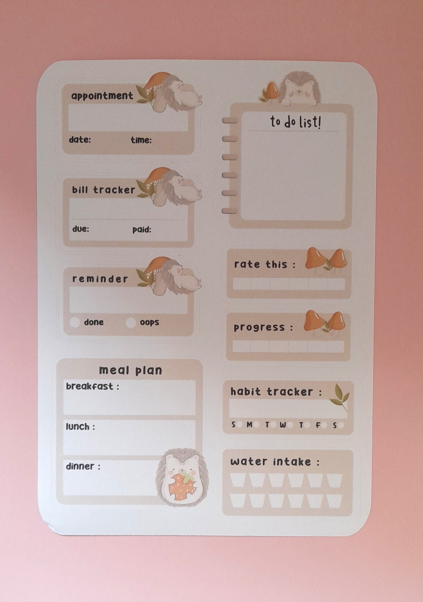Cute Hedgehog Goal Tracker Sticker Sheet | Matt Sticker Sheet | Planner Stickers | Planner Sticker Sheet | Cute Stickers |Diary | Stationary