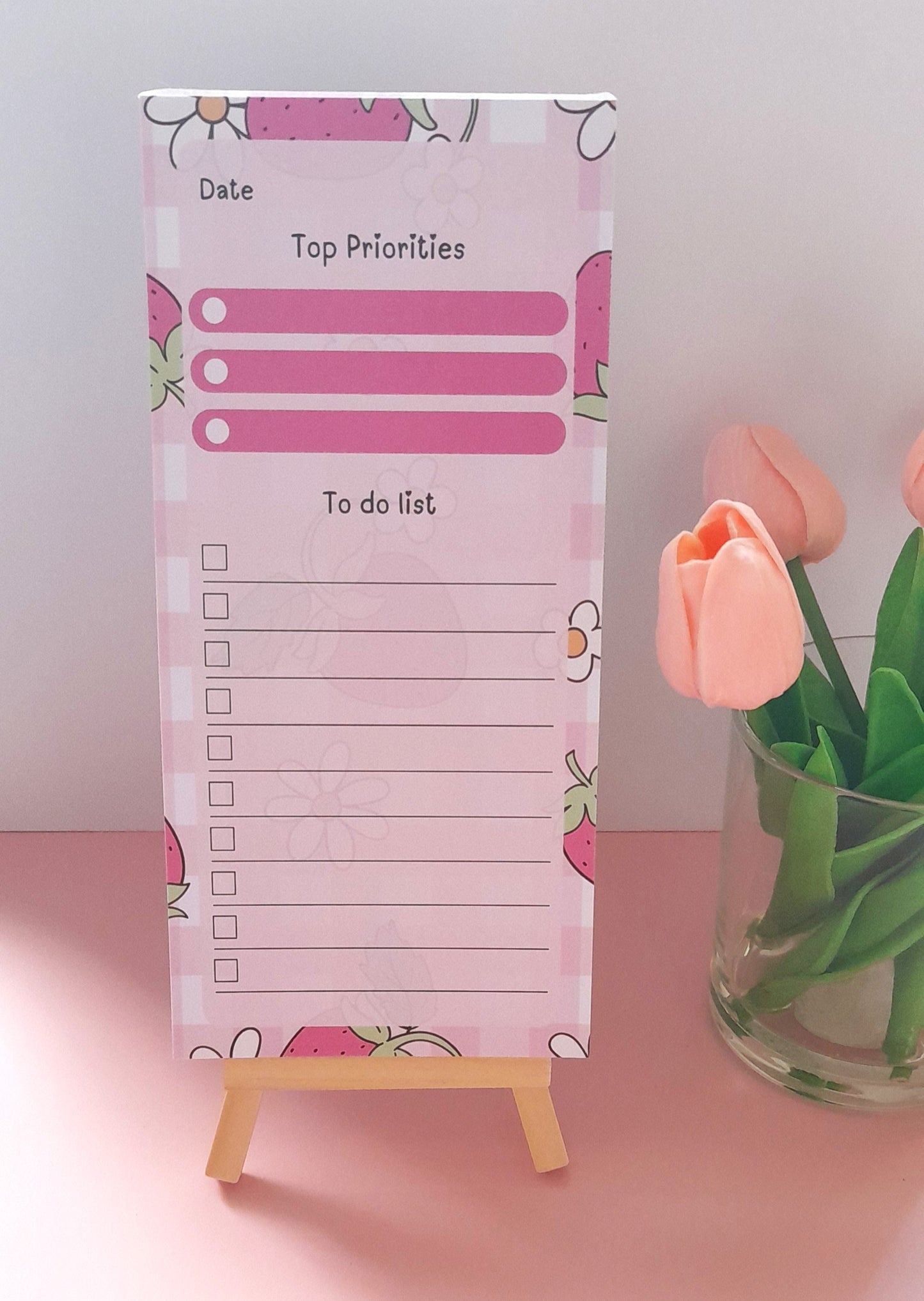 Strawberry Flowers DL To-Do List | Notepads for Organising | Daily Planner Pad | Tear Off Notepad | Planner Essentials