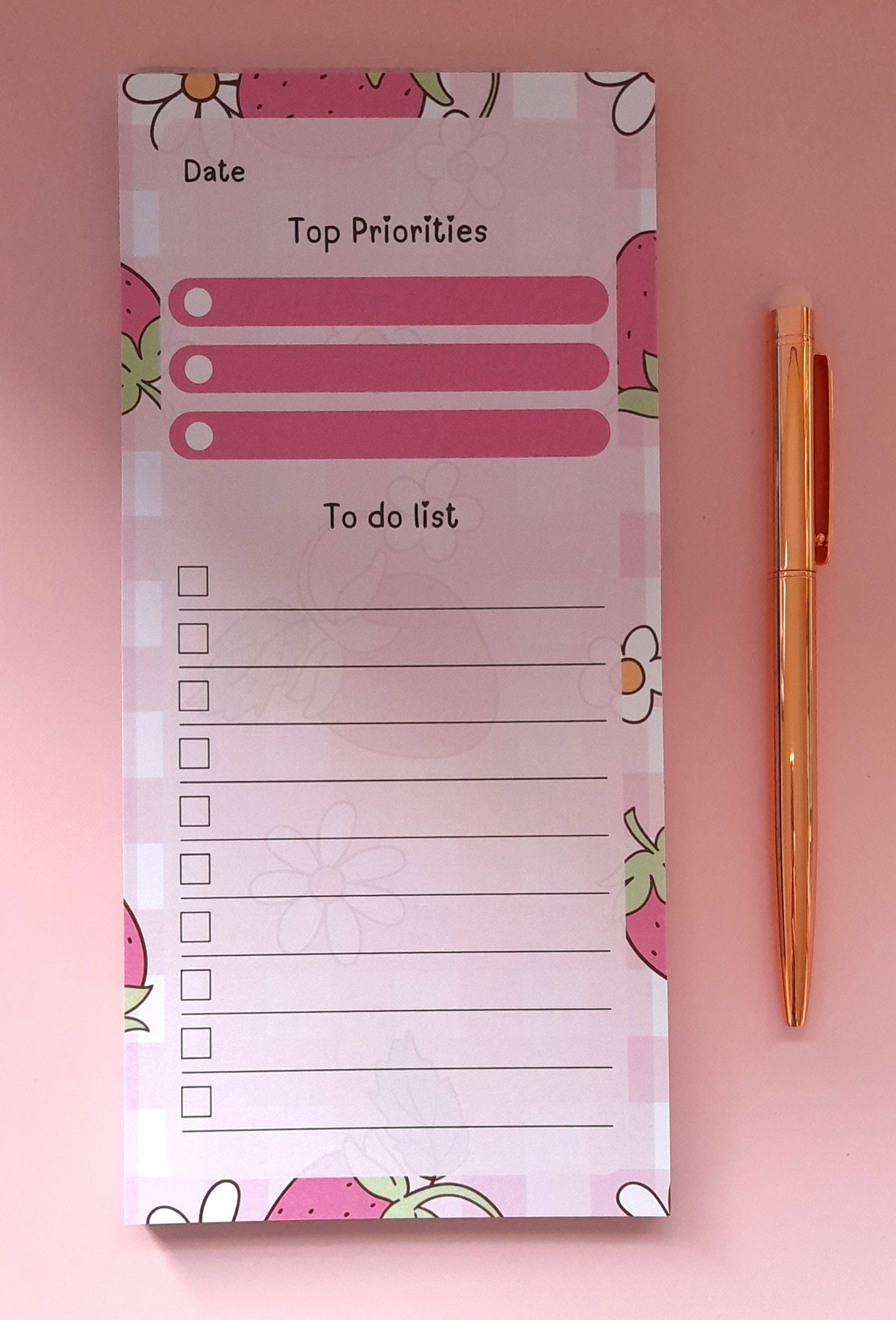Strawberry Flowers DL To-Do List | Notepads for Organising | Daily Planner Pad | Tear Off Notepad | Planner Essentials