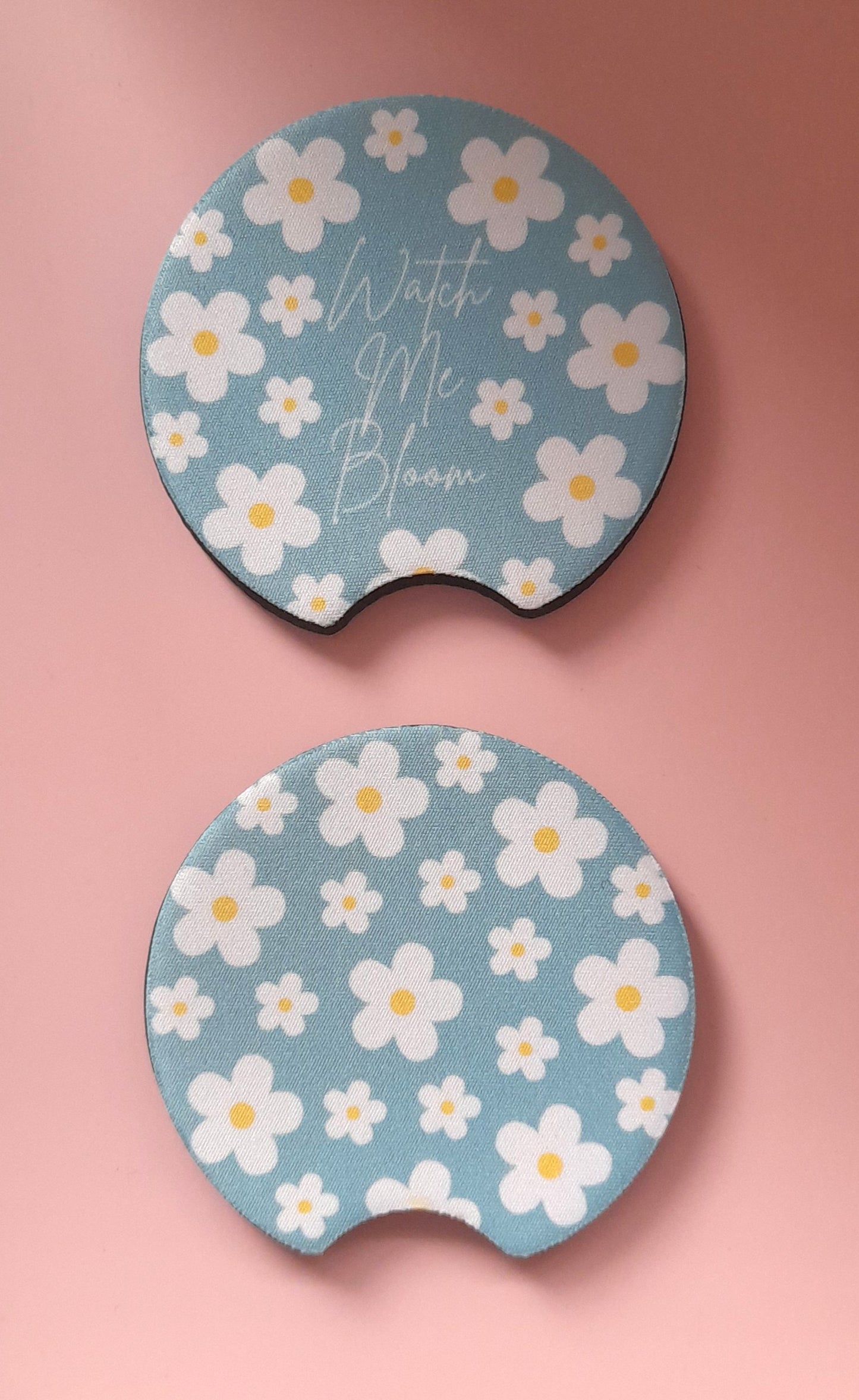 Set of 2 Premium Car Coasters – Cute Absorbent Drink Holders for Car Interior | Inspirational & Motivational Gift | Watch Me Bloom