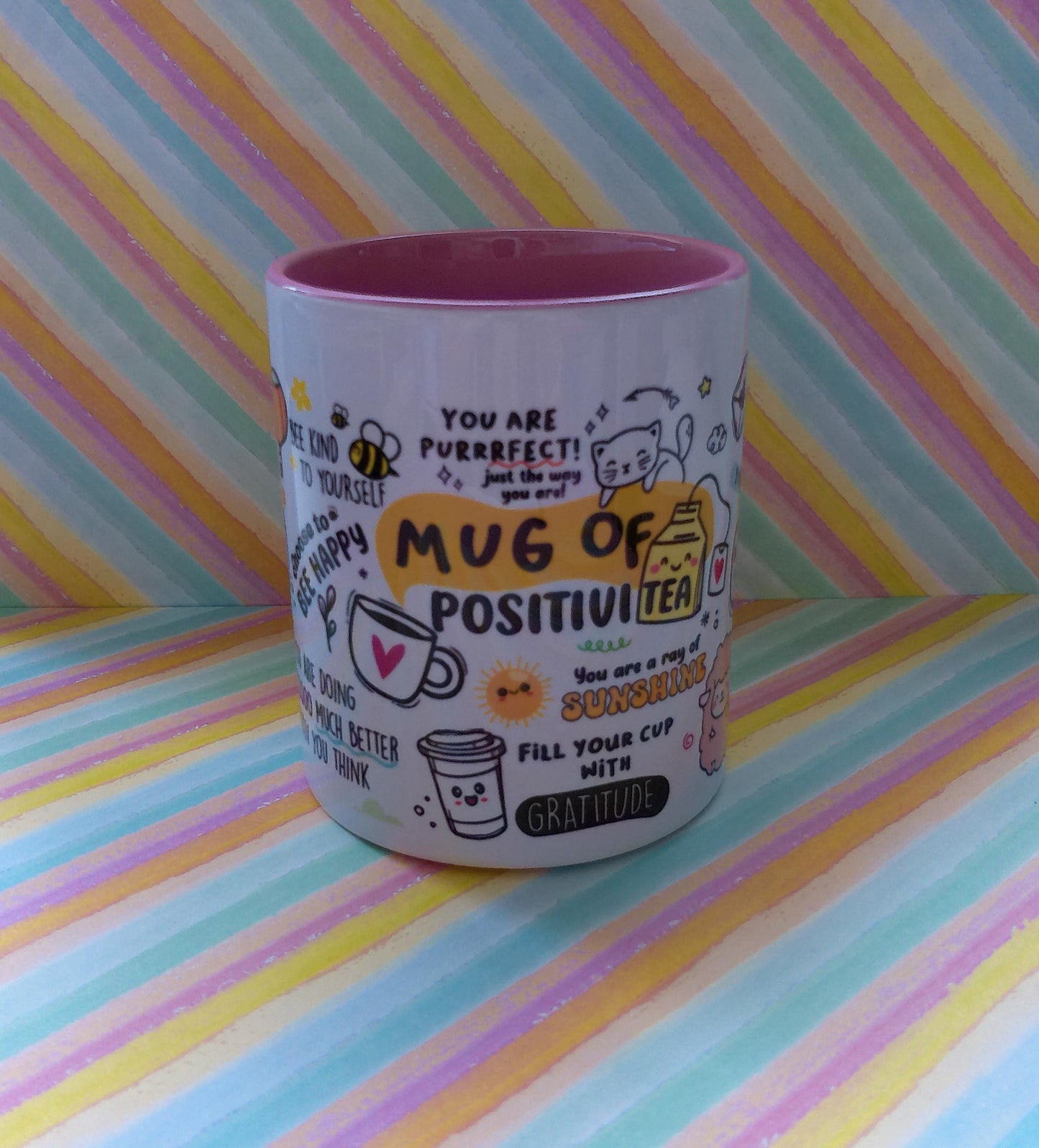 Start Your Day with Positivity| Inspirational 11oz Mug | Perfect Gift | Coffee Lovers | Cute Mug |Drinkware Gift| Mug of Positivity | Pink |