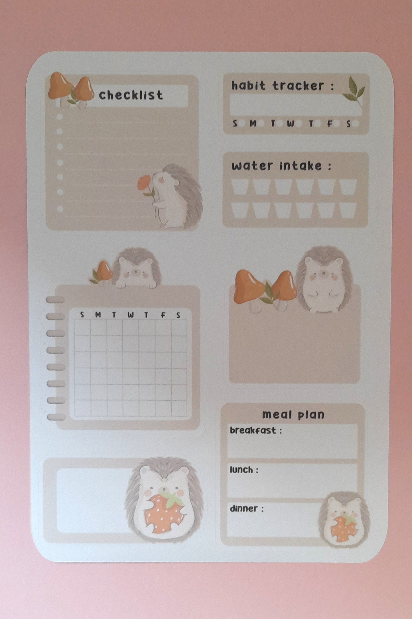 Cute Hedgehog Planner Sticker Sheet | Matt Sticker Sheet | Planner Stickers | Planner Sticker Sheet | Cute Stickers |Diary | Stationary