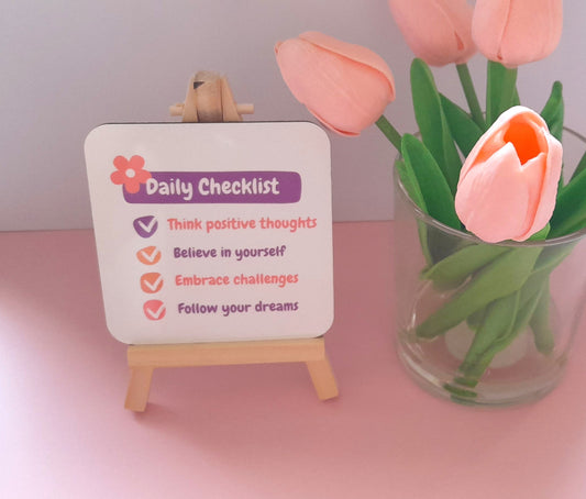 Daily Checklist | Cute Drinks Coaster — Single Coaster | Colourful Design |Cork Backing | Drinkware | Desk Accessory| Cosy Vibes