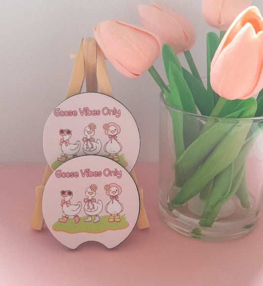 Set of 2 Premium Car Coasters – Cute Absorbent Drink Holders for Car Interior | Inspirational & Motivational Gift | Goose Vibes Only