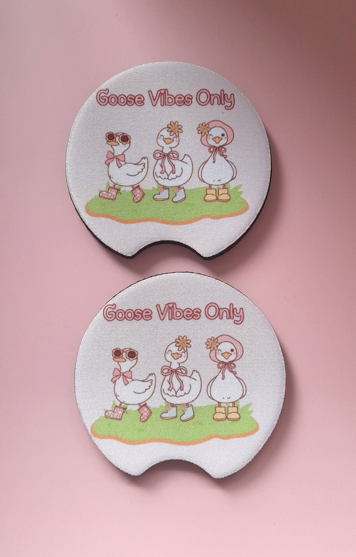 Set of 2 Premium Car Coasters – Cute Absorbent Drink Holders for Car Interior | Inspirational & Motivational Gift | Goose Vibes Only