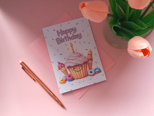 Cup Cake | A6 Greeting Card - Uplifting Greeting Cards | Encouragement Card - Support Card - Greeting Card | Happy Birthday