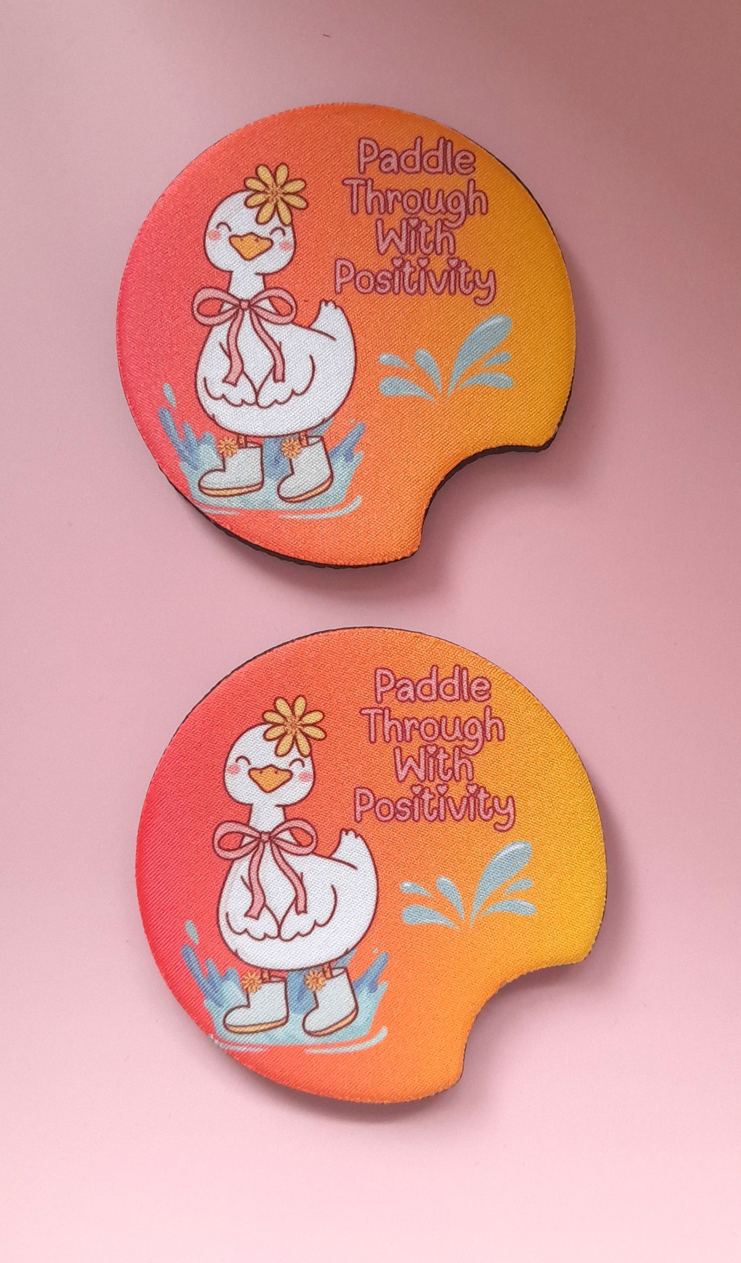 Set of 2 Premium Car Coasters – Cute Absorbent Drink Holders for Car Interior | Inspirational & Motivational Gift | Paddle Through with Positivity