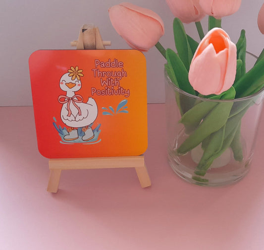 Paddle Through With Positivity | Cute Drinks Coaster — Single Coaster | Colourful Design |Cork Backing | Drinkware | Desk Accessory| Cosy Vibes