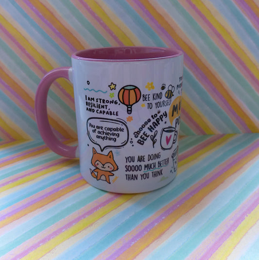 Start Your Day with Positivity| Inspirational 11oz Mug | Perfect Gift | Coffee Lovers | Cute Mug |Drinkware Gift| Mug of Positivity | Pink |